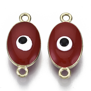 Alloy Enamel Links Connectors, Oval with Evil Eye, Light Gold, Brown, 22.5x11x6~7mm, Hole: 1.6mm