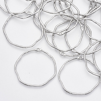 Alloy Open Back Bezel Pendants, For DIY UV Resin, Epoxy Resin, Pressed Flower Jewelry, Ring, Platinum, 42~42.5x43~44x1.5mm, Hole: 2x1.5mm