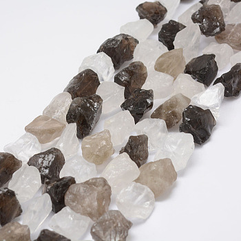 Raw Rough Natural Crystal and Smoky Quartz Beads Strands, Nuggets, 15~20x14~18x10~14mm, Hole: 1mm, about 25pcs/strand, 14.9 inch(38cm)