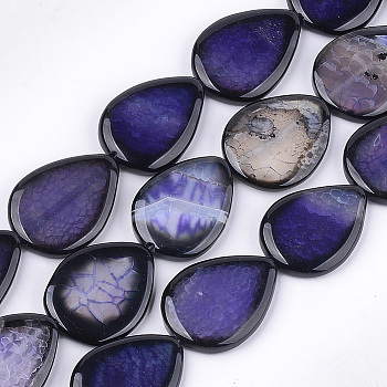 Natural Crackle Agate Beads Strands, Dyed, Teardrop, Mauve, 40~41x29~31x5.5~7mm, Hole: 2mm, about 10pcs/strand, 15.5 inch