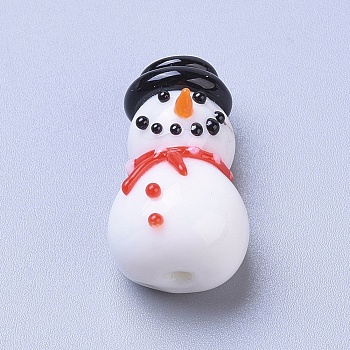 Handmade Lampwork Beads, Cartoon Christmas Snowman, White, 21.2x12.2x11mm, Hole: 1.4mm