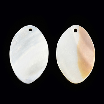 Natural Freshwater Shell Pendants, Oval Charm, Creamy White, 43~43.5x26.5x3~4mmmm, Hole: 2.5mm