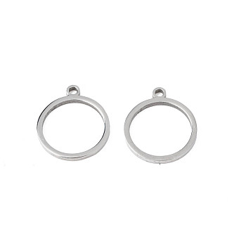 304 Stainless Steel Charms, Ring, Stainless Steel Color, 12.5x11x1mm, Hole: 1.4mm
