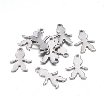 201 Stainless Steel Pendants, Stamping Blank Tag, Laser Cut, Human, Stainless Steel Color, 16x10.5x0.7mm, Hole: 1.6mm