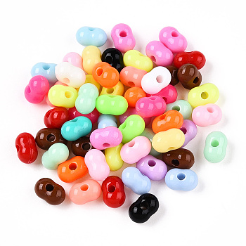 Opaque Acrylic Beads, Peanut, Mixed Color, 7.9x5.3x5mm, Hole: 2mm, about 3850pcs/500g