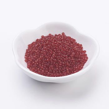 Glass Seed Beads, Transparent, Round, Round Hole, Crimson, 12/0, 2mm, Hole: 1mm, about 3333pcs/50g, 50g/bag, 18bags/2pounds