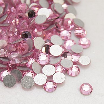 Glass Flat Back Rhinestone, Grade A, Back Plated, Faceted, Half Round, Light Rose, 6.3~6.5mm, about 288pcs/bag