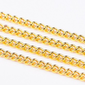 Iron Twisted Chains Curb Chains, Unwelded, with Spool, Golden, Link: 2x3mm, 0.5mm thick, about 328.08 Feet(100m)/roll