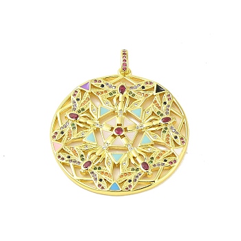 Brass Micro Pave Cubic Zirconia Pendants, with Enamel, Real 18K Gold Plated, Dragonfly, Colorful, 42x40x2.8mm, Hole: 4.8x3mm