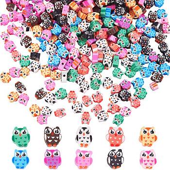 300Pcs 10 Colors Handmade Polymer Clay Beads, Owl, Mixed Color, 9~10.5x8~10x4~5mm, Hole: 1.6mm, 30pcs/color