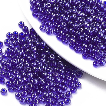Transparent Glass Beads, Lustered, Round, Dark Blue, 4x3mm, Hole: 1mm, about 4500pcs/bag