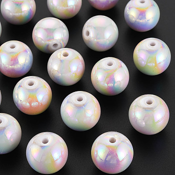Opaque Acrylic Beads, AB Color Plated, Round, White, 20x19mm, Hole: 2~3mm