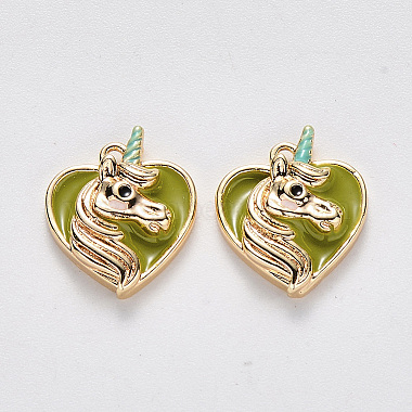 Real Gold Plated LimeGreen Heart Brass+Enamel Charms
