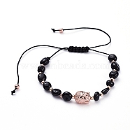 Adjustable Nylon Thread Braided Bead Bracelets, with Natural Black Tourmaline Beads and Brass Beads, Buddha Head, Inner Diameter: 1-3/4 inch~3-3/4 inch(4.5~9.5cm)(BJEW-JB05291-05)