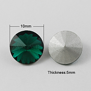 Glass Pointed Back Rhinestone, Rivoli Rhinestone, Back Plated, Cone, Dark Green, 10x5mm(RGLA-R003-10mm-7)