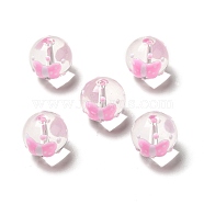 Handmade Lampwork Beads, Round with Butterfly Pattern, Pink, 13.5~14x14.5~15mm, Hole: 1.5~1.8mm(LAMP-M011-06F)