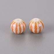 Electroplate Glass Beads, Round with Watermelon Line Pattern, Rose Gold Plated, 10mm, Hole: 1.2mm(EGLA-Q123-002A)