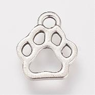 Tibetan Style Alloy Charms, Dog Paw Prints, Cadmium Free & Lead Free, Antique Silver, 13x11x1.5mm, Hole: 2mm, about 955pcs/500g(TIBE-S306-10AS-RS)