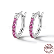Rhodium Plated 925 Sterling Silver Hoop Earring for Women, Platinum, Hot Pink, 12mm(VR9878-5)