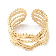 304 Stainless Steel Multi Line Wave Open Cuff Rings, Real 14K Gold Plated, Inner Diameter: 17mm(RJEW-D002-44G)