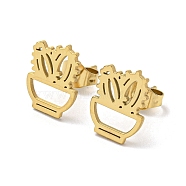 304 Stainless Steel Stud Earrings, Cactus Potted, Golden, 12x9mm(EJEW-H122-01G)