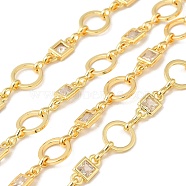 Rack Plating Brass Ring & Rectangle Link Chain, with Cubic Zirconia, Unwelded, Long-Lasting Plated, Lead Free & Cadmium Free, Real 18K Gold Plated, 8x4x1.5mm, 7x1mm(CHC-H105-06G)