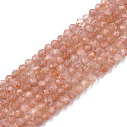 Natural Sunstone Beads Strands, Grade A+, Round, Faceted(32 Facets), 2~3mm, Hole: 0.5mm, about 167~169pcs/strand, 15.39 inch~15.71 inch(39.1~39.9cm)(G-N328-002A)