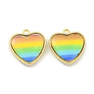 Rainbow Color Opaque Resin Charms, Real 18K Gold Plated Brass Charms, Cadmium Free & Lead Free, Heart, 15x14.5x3.5mm, Hole: 1.4mm(KK-M290-04B-G)