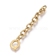 304 Stainless Steel Chain Extender, with Cable Chain and Letter Charms, Golden, Letter.Q, 67.5mm, Link: 8x6x1.3mm, Letter Q: 11x9.5x0.7mm(X-STAS-K206-09G-Q)