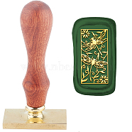 Wax Seal Stamp Set, Sealing Wax Stamp Solid Brass Head,  Wood Handle Retro Brass Stamp Kit Removable, for Envelopes Invitations, Gift Card, Rectangle, Dragonfly Pattern, 9x4.5x2.3cm(AJEW-WH0214-157)
