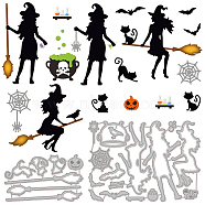 Halloween Theme Carbon Steel Cutting Dies Stencils, for DIY Scrapbooking, Photo Album, Decorative Embossing Paper Card, Stainless Steel Color, Witch Pattern, 63~149x105~107x0.8mm, 2pcs/set(DIY-WH0309-1188)