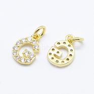 Brass Micro Pave Grade AAA Cubic Zirconia Charms, Letter G, Cadmium Free & Nickel Free & Lead Free, Real 18K Gold Plated, 9x6x1.5mm, Hole: 2mm(ZIRC-P067-11G-G-NR)