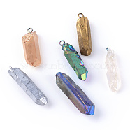 Electroplate Natural Quartz Pendants, Point Pendants, with Iron Wires, Mixed Metal Color, Mixed Color, 20~50x6~15x6~15mm, Hole: 1.5mm(X-G-Q458-22)