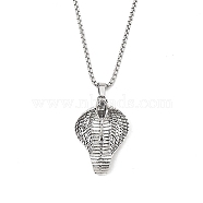 Zinc Alloy Pendant Necklaces, 201 Stainless Steel Chains Necklaces, Snake, 23.62 inch(60cm), Snake: 38.5x27mm(NJEW-M211-08D-ASP)
