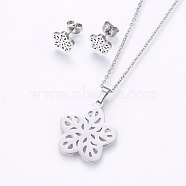 304 Stainless Steel Jewelry Sets, Stud Earrings and Pendant Necklaces, Flower, Stainless Steel Color, Necklace: 17.7 inch(45cm), Stud Earrings: 9x9.5x1.2mm, Pin: 0.8mm(SJEW-O090-04P)