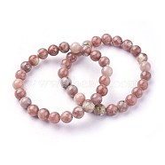 Natural Plum Blossom Jade Beads Stretch Bracelets, Round, 2 inch~2-1/8 inch(5.2~5.5cm), Beads: 8~9mm(X-BJEW-F380-01-B08)