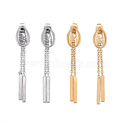 304 Stainless Steel Chain Tassel Earrings, with Ear Nuts, Bar & Shell Shape, Mixed Color, 45mm, Pin: 0.7mm(EJEW-I248-35)