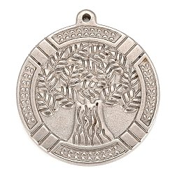 304 Stainless Steel Pendants, Flat Round with Tree of Life, Stainless Steel Color, 27.5x25x3mm, Hole: 1mm(STAS-Z016-16P)
