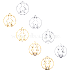 Unicraftale 304 Stainless Steel Pendants, Manual Polishing, Ring with Girl, Golden & Stainless Steel Color, 28.5x25.5x1.5mm, Hole: 1.8mm, 8pcs/box(STAS-UN0012-98)