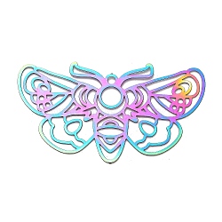 201 Stainless Steel Pendants, Etched Metal Embellishments, Butterfly Charm, Rainbow Color, 23x41.5x0.3mm, Hole: 1.6mm(STAS-B051-02RC-04)