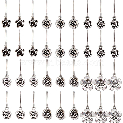 36Pcs 6 Style Alloy Flower Keychain, with Iron Snap Clasp, Antique Silver & Platinum, 3.5~4.3cm, 6pcs/style(HJEW-BC0001-23)