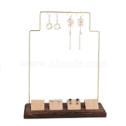 Iron Earring Display Stand, with Burlap & Wooden Base, Golden, 21.9x9x27.5cm(EDIS-K003-01G)