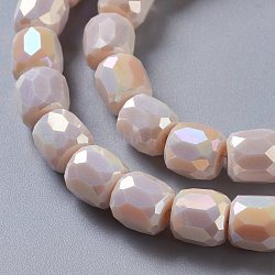 Electroplate Opaque Glass Beads, Faceted Barrel, PeachPuff, 8x8mm, Hole: 1mm(GLAA-F108-10B-07)