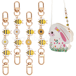 Sunflower & Bee Alloy Enamel Link Purse Strap Extenders, with Swivel Clasps, Mixed Color, 13.5cm, 4 style, 1pc/style, 4pcs/box(AJEW-AB00096)