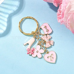 Flower with Bag Alloy Enamel Keychains, with Brass Chains and Iron Split Key Rings, Golden, 71mm(KEYC-JKC01446)