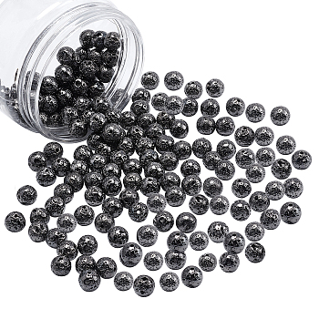 Electroplated Natural Lava Rock Beads, Round, Bumpy, Gunmetal Plated, 9mm, Hole: 1mm, 141pcs/box