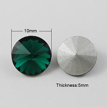 Glass Pointed Back Rhinestone, Rivoli Rhinestone, Back Plated, Cone, Dark Green, 10x5mm