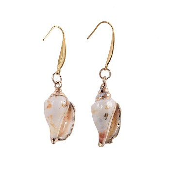 Electroplated Conch Shell Dangle Earrings, with 316 Surgical Stainless Steel Earring Hooks, 50.5~52mm, Pin: 0.7mm