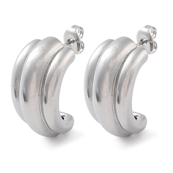 304 Stainless Steel Arch Stud Earrings, Half Hoop Earrings, Stainless Steel Color, 25x14mm