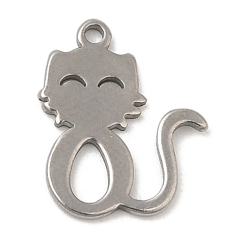 304 Stainless Steel Charms, Laser Cut, Cat Charm, Stainless Steel Color, 13.5x10x1mm, Hole: 1.2mm